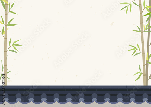 Korean traditional roof tile wall with bamboo background.