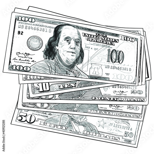 Isolated bundle of dollars. One hundred dollars in a mask as a blank for designers, icon, logo