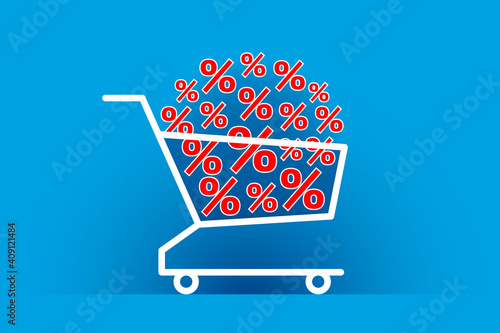 Many red percent signs are stacked in shopping cart