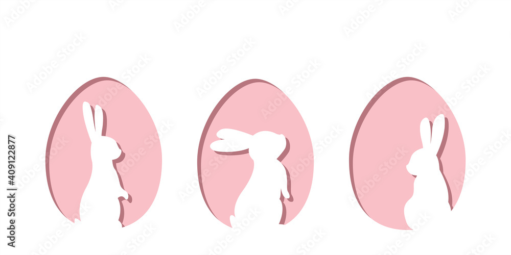 Paper easter egg shape with bunny silhouette. Easter rabbit inside egg. Paper easter egg shape with bunny silhouette. Easter rabbit inside egg.