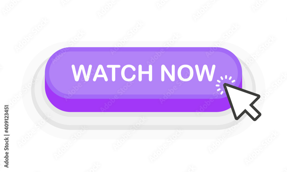 Watch Now purple 3D button in flat style isolated on white background. Vector illustration. Watch Now purple 3D button in flat style isolated on white background. Vector illustration.