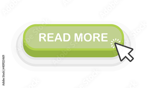 Read More green 3D button in flat style isolated on white background. Vector illustration.