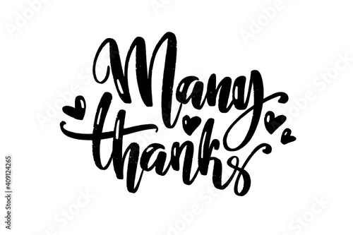 Many thanks words. Hand drawn creative calligraphy and brush pen lettering, design for holiday greeting cards and invitations.