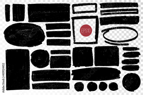 Hand drawn various shape set for backdrops. Vector textured one color elements for designs. Simple small textured backgrounds.