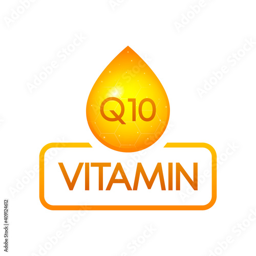 Vitamin Q10 drop banner izolated on white background. Vector illustration.