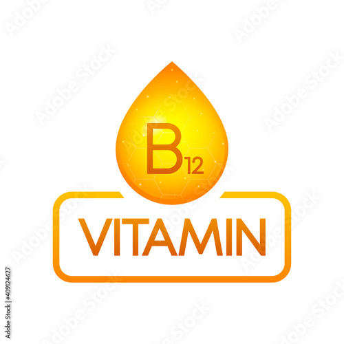 Vitamin B12 drop banner izolated on white background. Vector illustration.