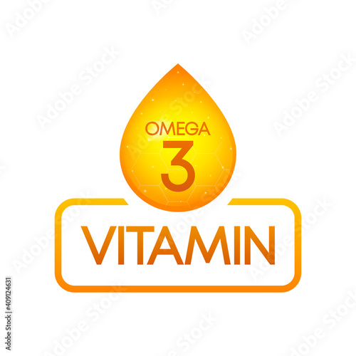Vitamin Omega 3 drop banner izolated on white background. Vector illustration.