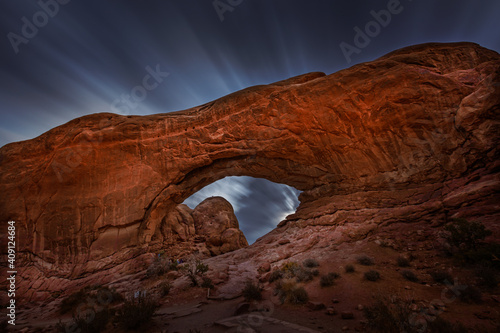 North window arch in the Arches National Park  Utah. Blue hour