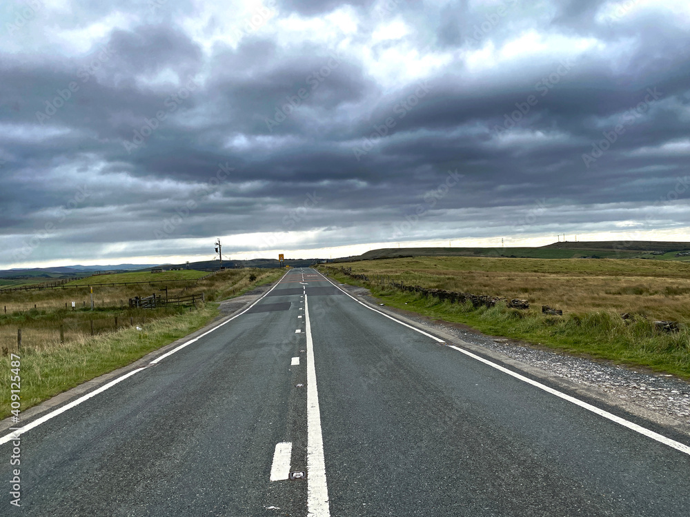 View along the, Ripponden Road, on the moor top near, Rochdale, Lancashire, UK