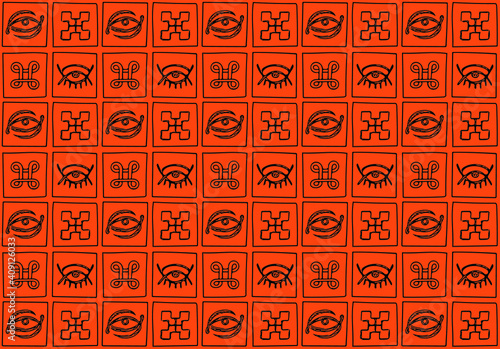 Vector background - repeating African ethnic pattern on terracotta backdrop
