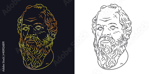 Luxury bust with a beard.Ancient Greek philosopher.illustration in ink hand drawn style. 