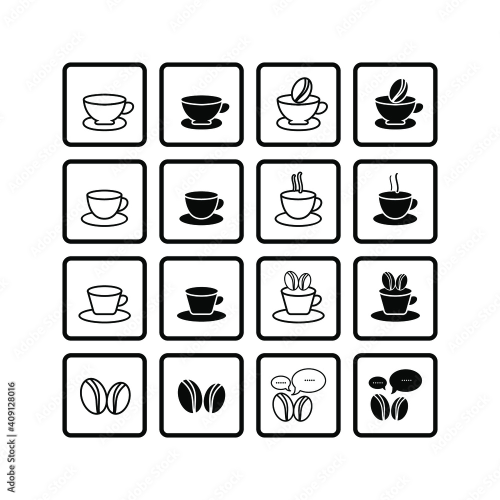 Coffee Bean Icon Set. Hot Coffee Drink icon. Coffee Bean Chat Icon. Isolated on White Background Coffee Bean Icon Set. Hot Coffee Drink icon. Coffee Bean Chat Icon. Isolated on White Background