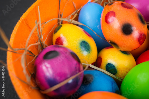 colorful eggs in the easter nest
