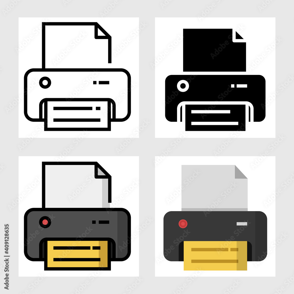 Printer icon vector design in filled, thin line, outline and flat style. Printer icon vector design in filled, thin line, outline and flat style.