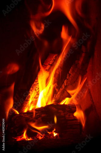 Burning Wood In A Fireplace