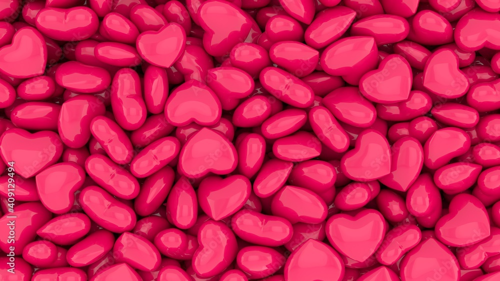 Pink hearts, symbol of love. Holiday greeting card for Valentine's Day. Many pink hearts. Infinite hearts background. Love, passion and Valentine Day theme. Horizontal banner. 3d rendering Pink hearts, symbol of love. Holiday greeting card for Valentine's Day. Many pink hearts. Infinite hearts background. Love, passion and Valentine Day theme. Horizontal banner. 3d rendering