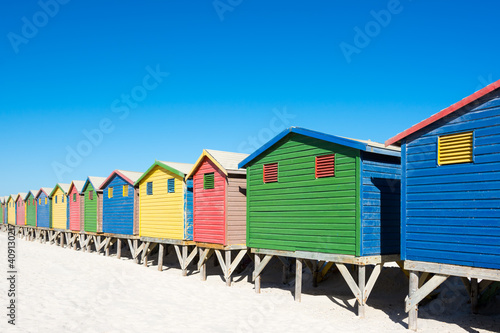 Colorful beach houses near Cape Town