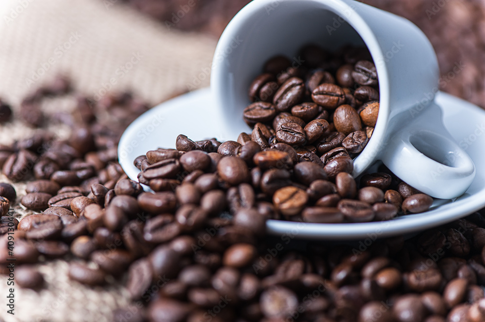 Coffee Cup Surrounded By Coffee Beans Decorated Coffee Cup Surrounded By Coffee Beans Decorated