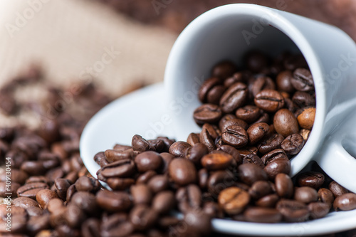 Coffee Cup Surrounded By Coffee Beans Decorated