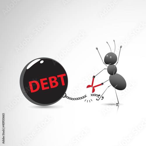 An ant uses pliers to cut the chain and break free from the metal ball of debt.
