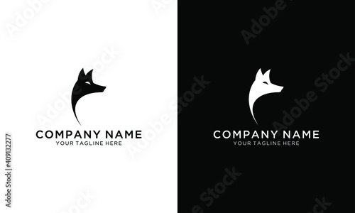 simple wolf head logo fox design vector template on a black and white background.