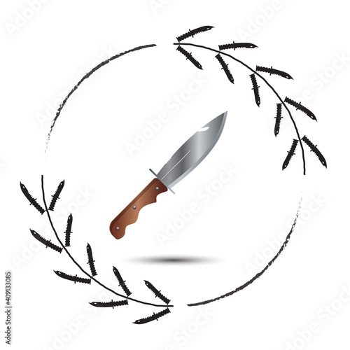 hunter knife icon in wreath made of knives. cyber sport csgo award or avatar user picture concept. Vector illustration