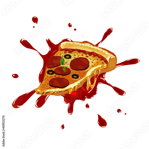Ilustration pizza and tomato saouce isolated with white background.vector eps.