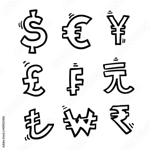 hand drawn doodle currency symbol illustration icon isolated