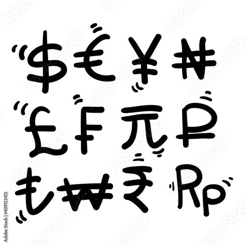 hand drawn doodle currency symbol illustration icon isolated