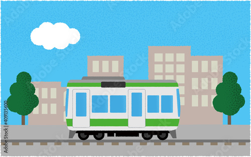 都市を走る電車のベクターイラスト
