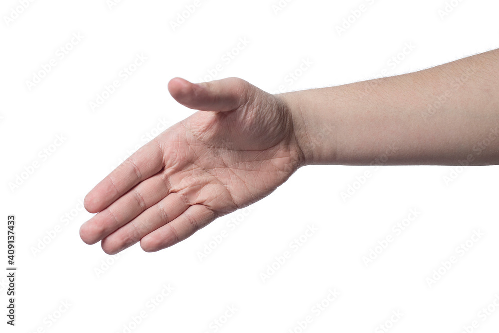 a hand gesture. male hand on white background a hand gesture. male hand on white background