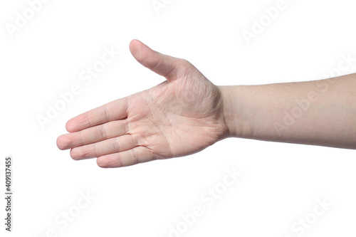 a hand gesture. male hand on white background © iriska120