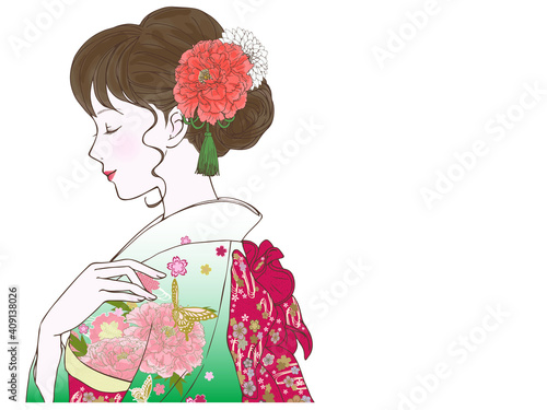 晴れ着の女性_横向き_閉眼