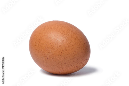 Brown chicken egg on white background