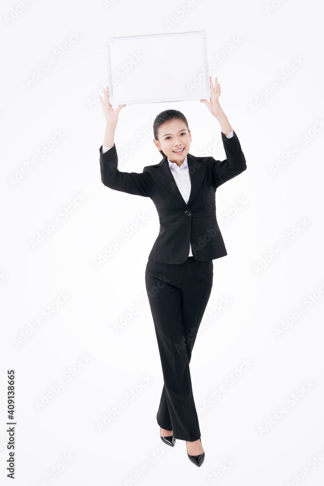 Business lady with white board Business lady with white board
