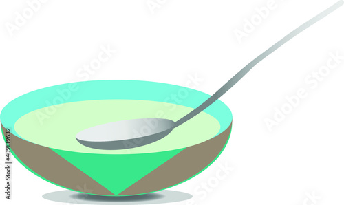 Soup Cup With Spoon Vector Simple Isolated White Background