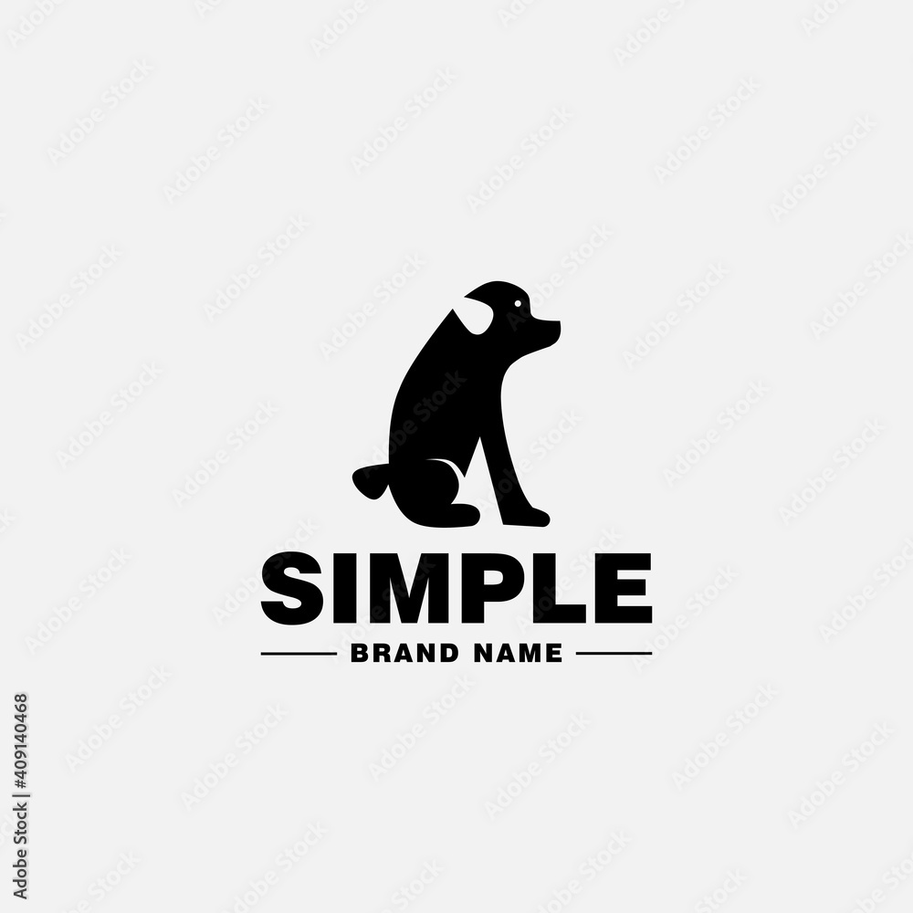 Simple logo design template, with a black sitting dog icon