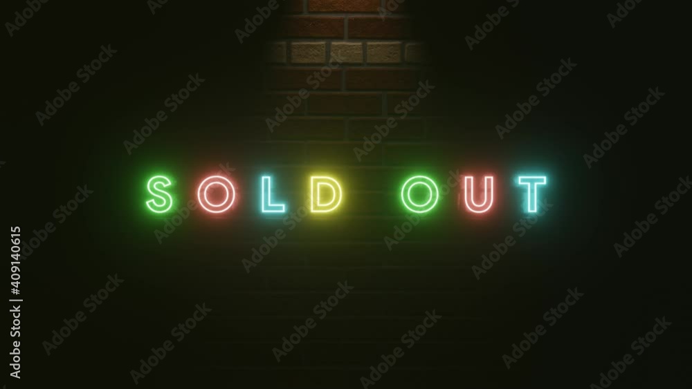 Sold out text neon light colorful on black background . 3d illustration rendering . 4K Resolution Video Sold out text neon light colorful on black background . 3d illustration rendering . 4K Resolution Video