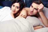 young pretty couple together in bed sleeping chill, lifestyle people concept