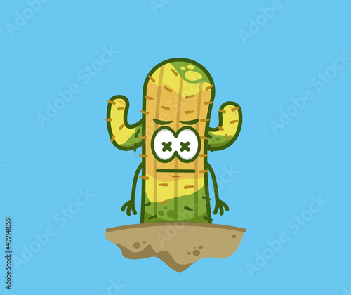 Dead rotten cute cactus cartoon character mascot vector illustration