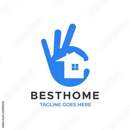 House and hand ok. Best home logo design template for real estate company or website
