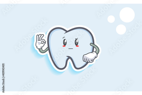 REALLY, ATTENTIVE, CURIOS Face Emotion. Nice Hand Gesture. Tooth Cartoon Drawing Mascot Illustration.