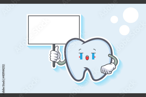 CRYING, SAD, SOB, CRY Face Emotion. Holding Whiteboard Gesture. Tooth Cartoon Drawing Mascot Illustration.