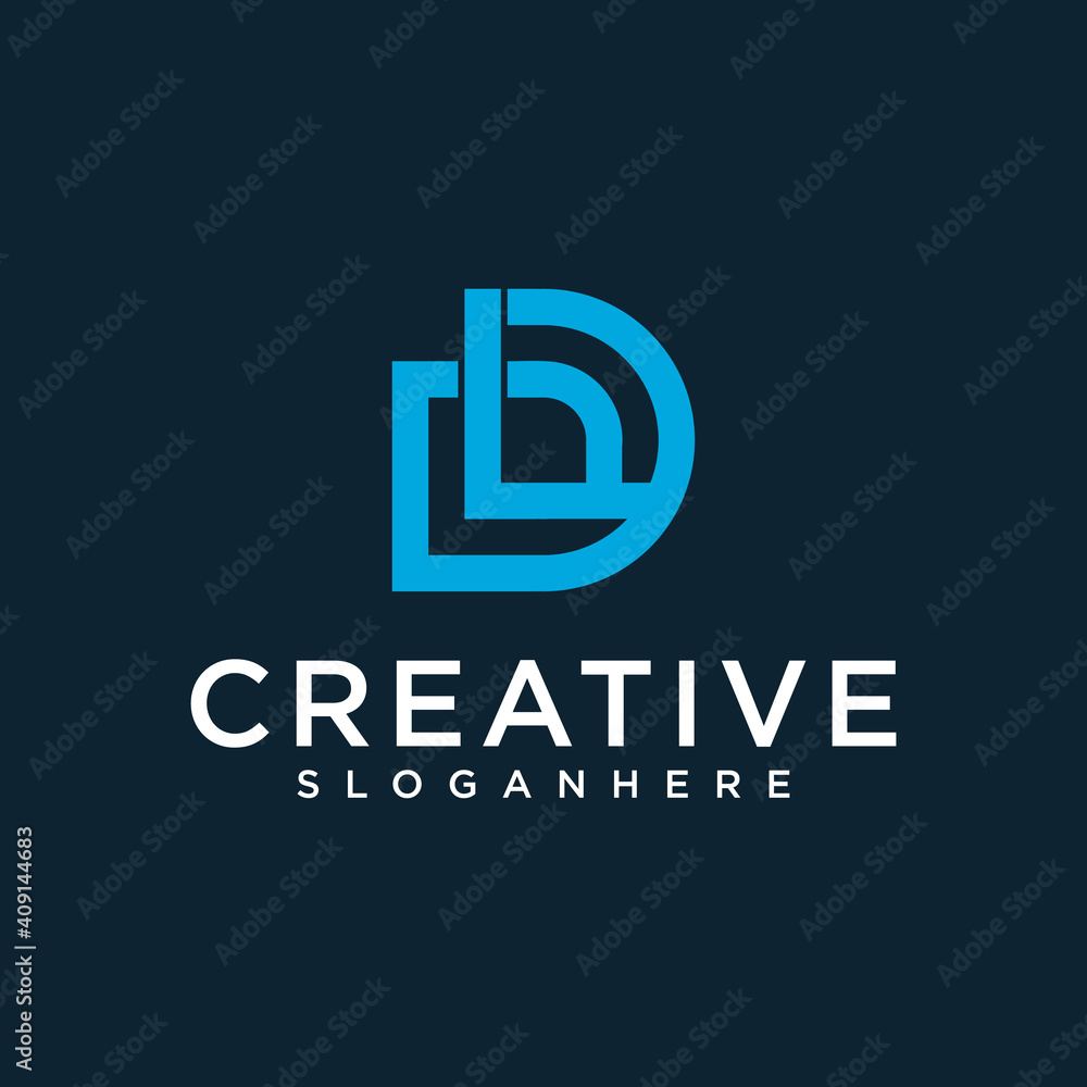 Letter D vector line logo design. Creative minimalism logotype icon symbol