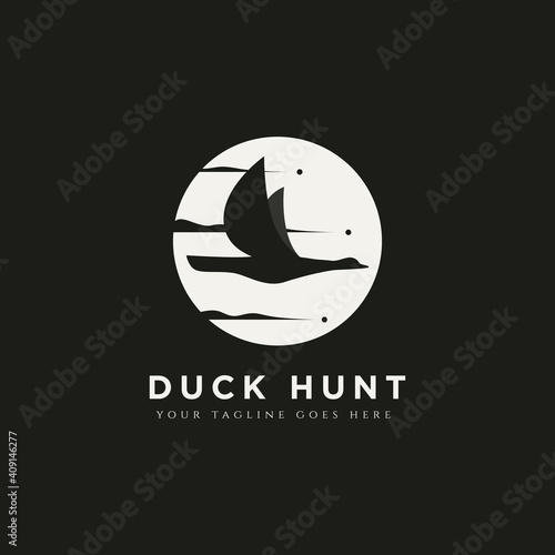 duck hunt minimalist silhouette logo template vector illustration design. simple modern hunting club logo concept