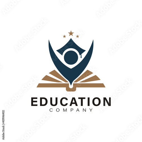 Book Library logo design, graduation icon school university illustration concept