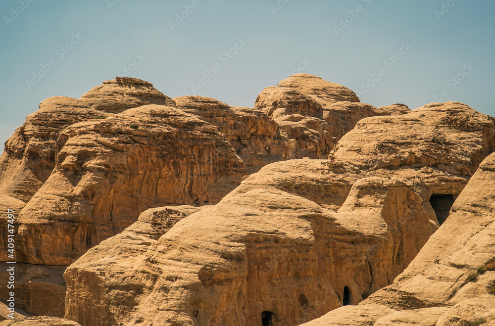 Fototapeta premium Landscape of rocky mountains in Petra, Jordan. famous archaeological site in Jordan's southwestern desert.