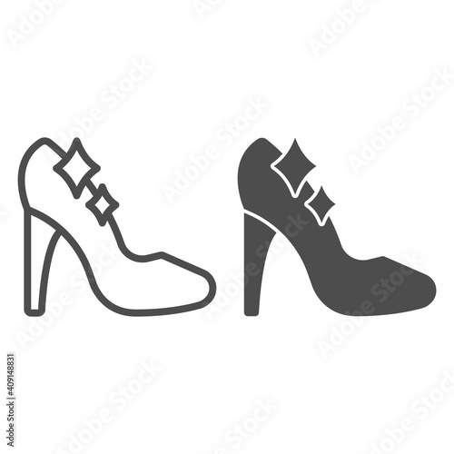 Cinderella shoe line and solid icon, fairytale concept, Shiny slipper sign on white background, Cute princess fantasy crystal shoes icon in outline style for mobile and web design. Vector graphics.