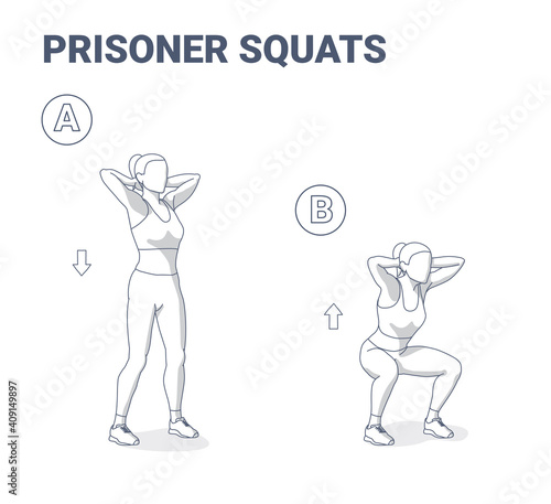 Prisoner Squats Female Home Workout. Squatting Athletic Young Woman in Sportswear Does Exercise Working on Her Butt.
