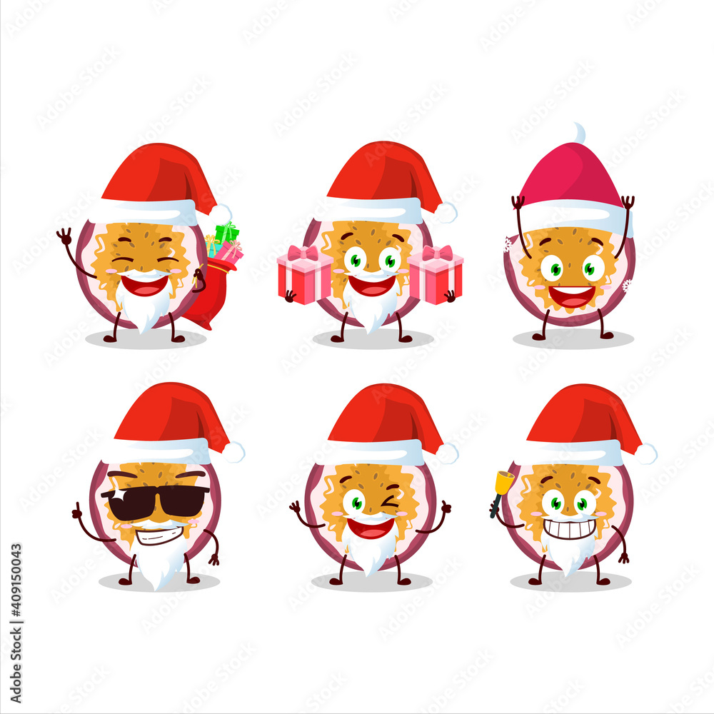 Santa Claus emoticons with slice of passion fruit cartoon character